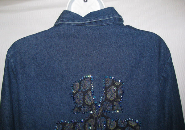 Mirasol Blue Denim Blouse Beaded/Embroidered Size S