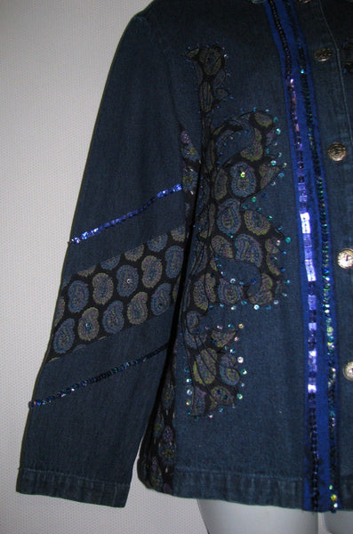 Mirasol Blue Denim Blouse Beaded/Embroidered Size S