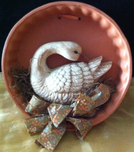 Vintage Handmade Hanging Handcrafted Ceramic Plate White Goose