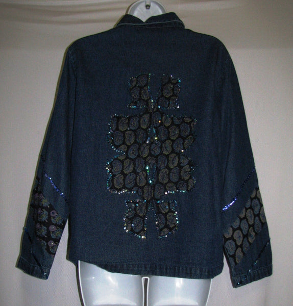 Mirasol Blue Denim Blouse Beaded/Embroidered Size S