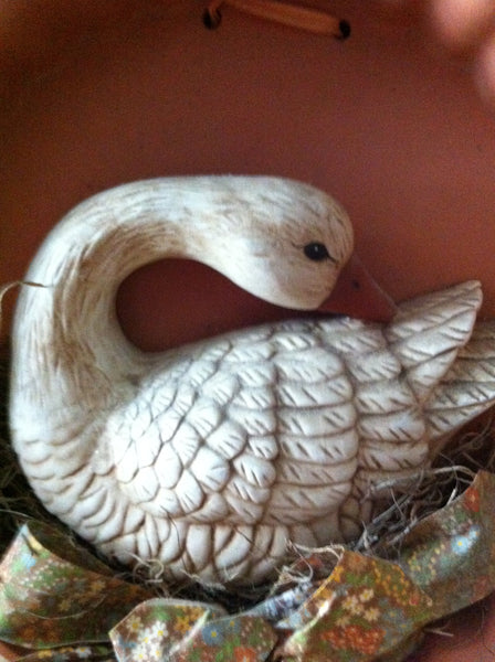 Vintage Handmade Hanging Handcrafted Ceramic Plate White Goose