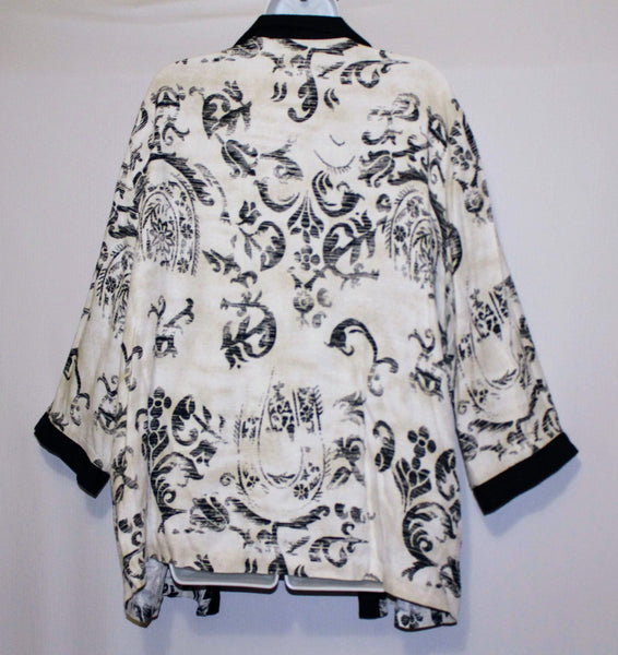 Dressbarn Jacket/Blouse Size 22/24 Beige/Black Floral 3/4 Sleeves