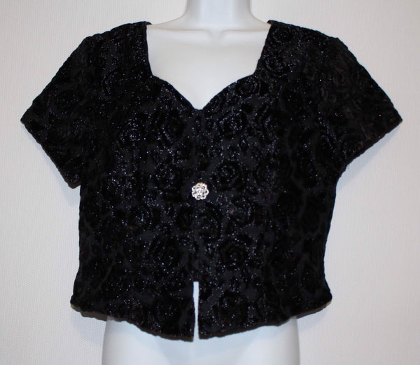 J. R. Nites Petites by Caliendo Black Blouse/Jacket Short Sleeve Size 14