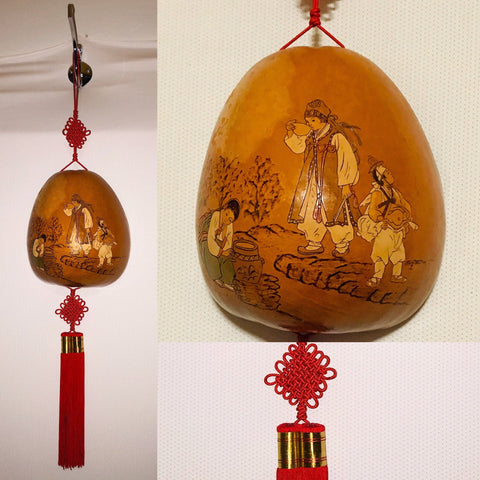 Hand-Painted Morro Jicaro Calabash Gourds Vintage Asian Scenery