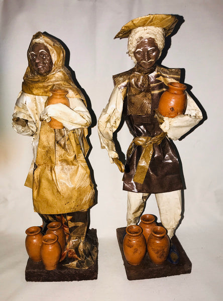 Folk Art Mexican Couple Figurine Paper Mache Carrying Jars