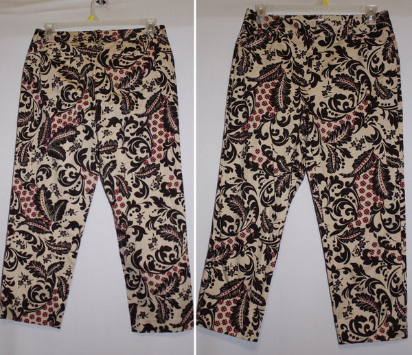 Talbots Cropped Pants Floral Beige/Brown/Red Size 10