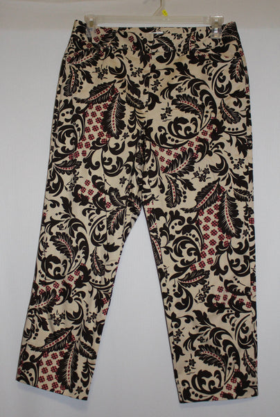 Talbots Cropped Pants Floral Beige/Brown/Red Size 10