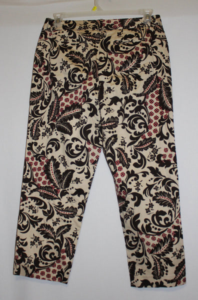 Talbots Cropped Pants Floral Beige/Brown/Red Size 10