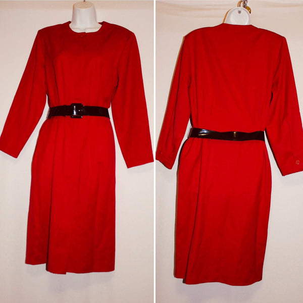 Nordstrom Point of View Red Long Sleeves Belted Dress Size 12