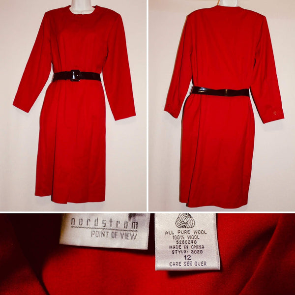 Nordstrom Point of View Red Long Sleeves Belted Dress Size 12