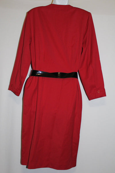 Nordstrom Point of View Red Long Sleeves Belted Dress Size 12