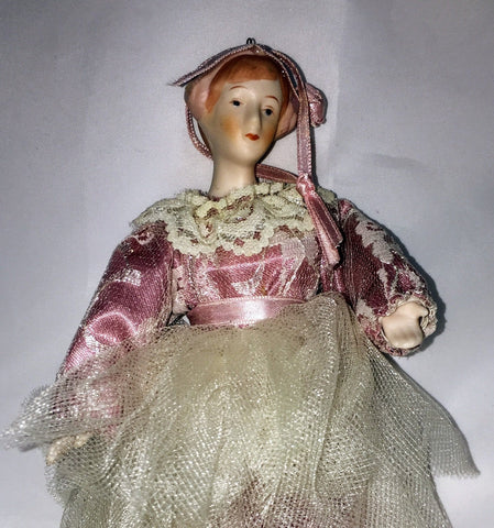 Vintage Porcelain Ceramic Small Ballerina Figurine Pink Lace Dress