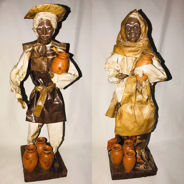 Folk Art Mexican Couple Figurine Paper Mache Carrying Jars