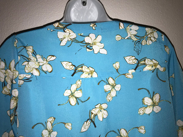 LOFT Floral Blue Blouse Size S 3/4 Sleeves