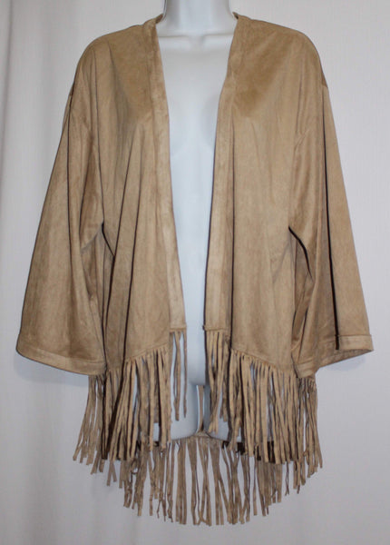 Gorgeous BASS Hippie, Gypsy Fringed Beige Shawl Jacket - Size S