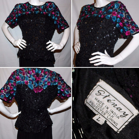 Stenay Blouse Black w/Multicolor Sequins & Beads Size L