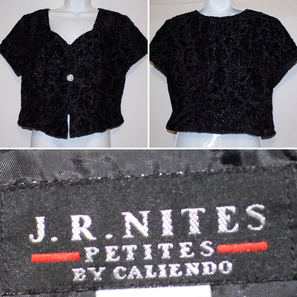 J. R. Nites Petites by Caliendo Black Blouse/Jacket Short Sleeve Size 14