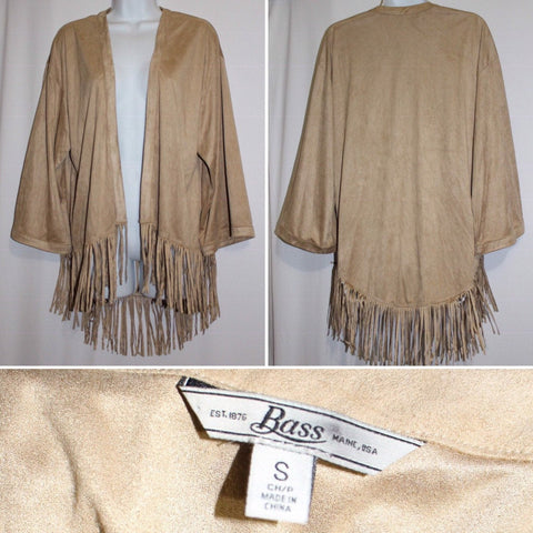 Gorgeous BASS Hippie, Gypsy Fringed Beige Shawl Jacket - Size S