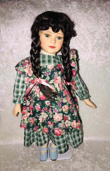 Ceramic Doll Brown Braided Hair 17 Inches Tall Vintage