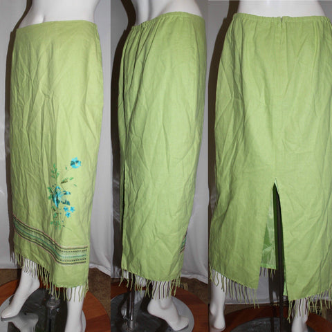 Vintage Lapis Light Green Skirt Embroidered and Sequins Size 8