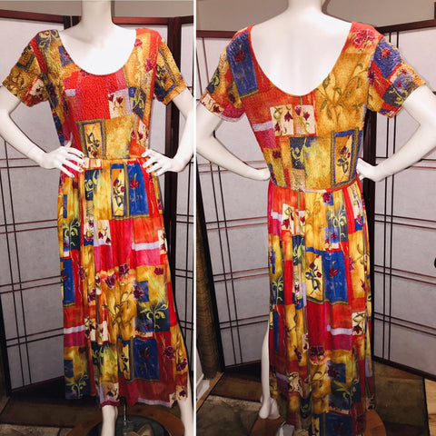 Coldwater Creek Vintage Maxi Dress Floral Pattern Elasticated Top Size L