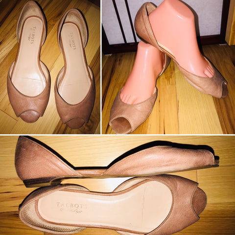 Talbots Open Toes Shoes Slip on Flats Size 10B Tan Camel Color