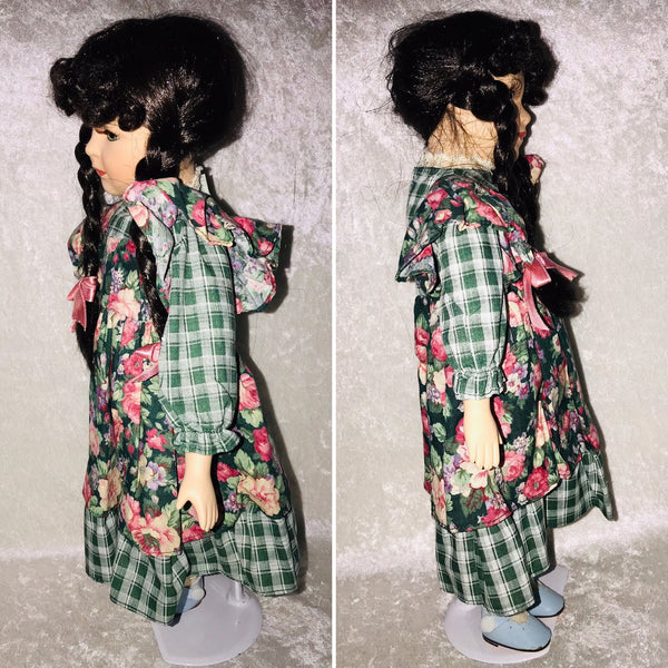 Ceramic Doll Brown Braided Hair 17 Inches Tall Vintage