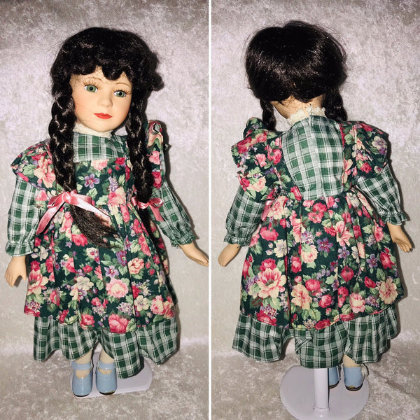 Ceramic Doll Brown Braided Hair 17 Inches Tall Vintage