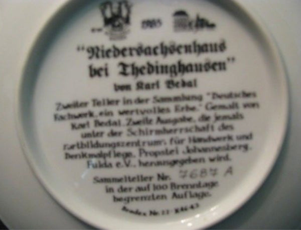 Karl Bedal1985  Niedersachsenhaus bei Thedinghausen Lower Saxonian House Plate