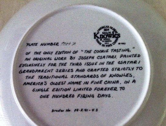 Collectible Knowles Csatari GRANDPARENTS Plate 1982 "The Cookie Tasting"