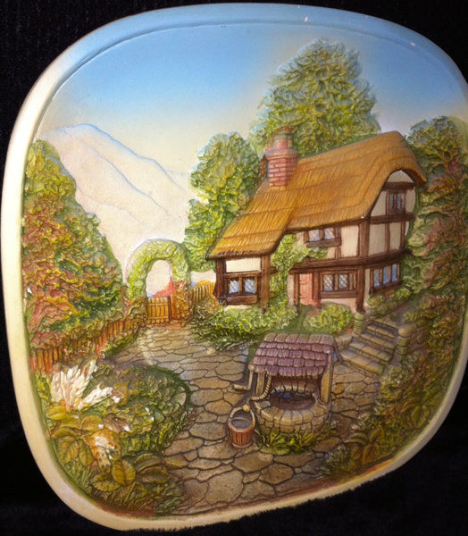 Handmade Ceramic Bas 3-D Painting Country House