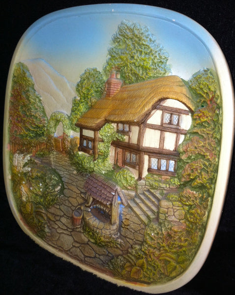 Handmade Ceramic Bas 3-D Painting Country House