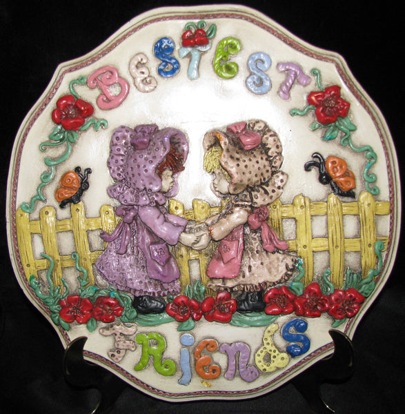 Vintage Handmade Best Friends Hanging Big Plate