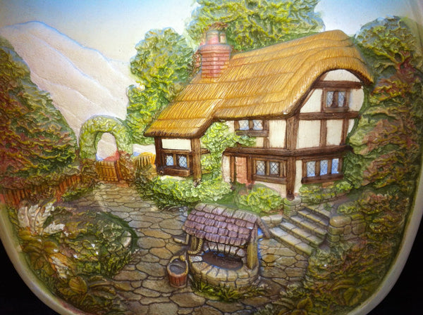 Handmade Ceramic Bas 3-D Painting Country House