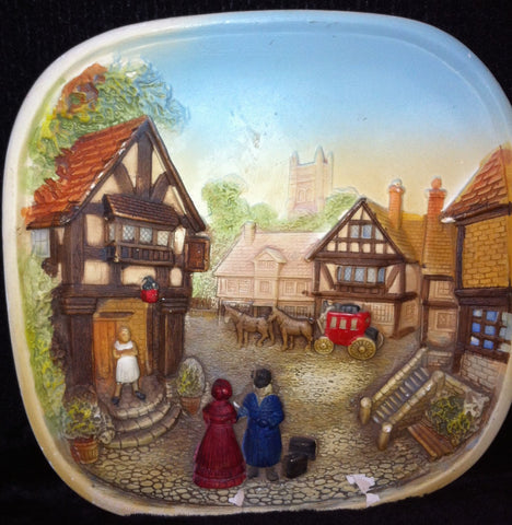 Handmade Handpainted Ceramic Bas Releif Painting of a Village