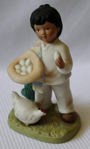 HOMCO Home Interiors & Gifts Boy Holding a Basket with Eggs #1409