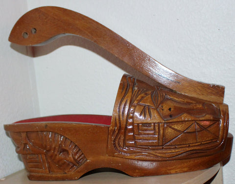 Vintage Hand Carved Solid Wood Shoe Bottle Holder