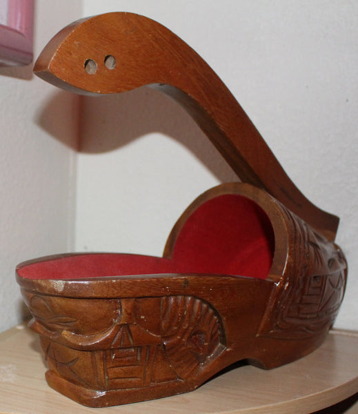 Vintage Hand Carved Solid Wood Shoe Bottle Holder