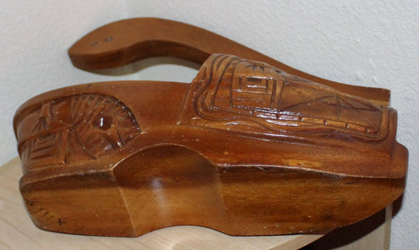 Vintage Hand Carved Solid Wood Shoe Bottle Holder