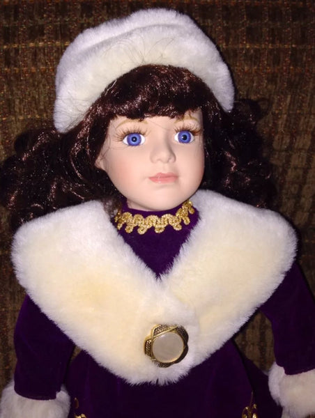 Collectible Ceramic 17.5" Doll In Purple Dress - Limited Edition