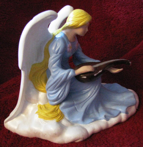 Ceramic Angel Figurine VINTAGE Playing Guitar or Mandolin