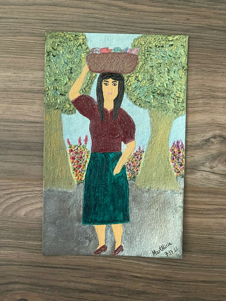 Original Acrylic and Watercolor Painting “Camino al Mercado” or “On Her Way to the Market”