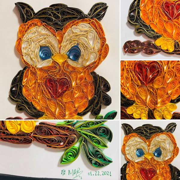 Handcrafted Quilled Paper Art Red Heart Owl