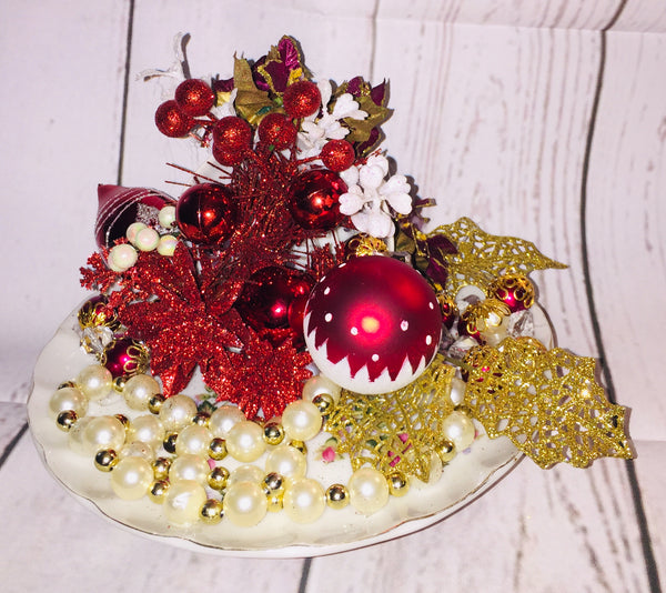 Handcrafted Cup/Saucer Floral Christmas Decor