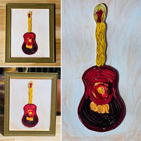 Handcrafted Quilled Paper Art Red Classic Guitar Wall Decor