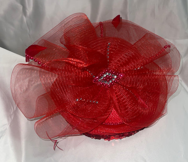 1980’s Red Straw Church Formal Classic Statement Hat