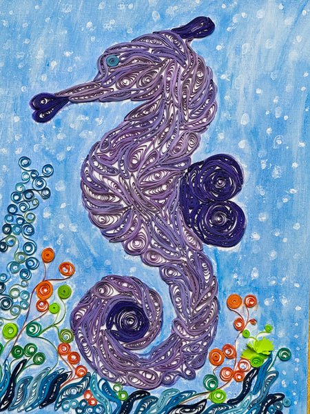 Handcrafted Quilled Paper Art Purple Seahorse