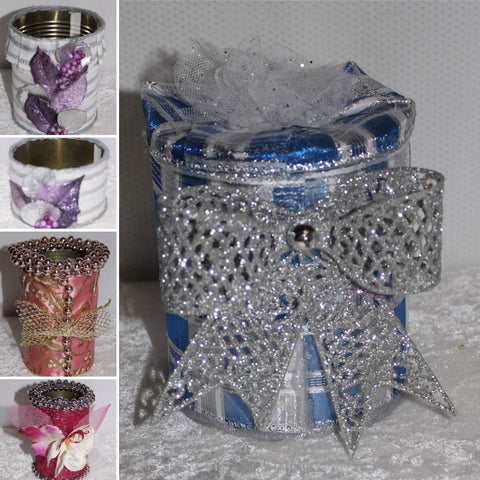 Shabby Chic Wrapped Decorated Tin Cans