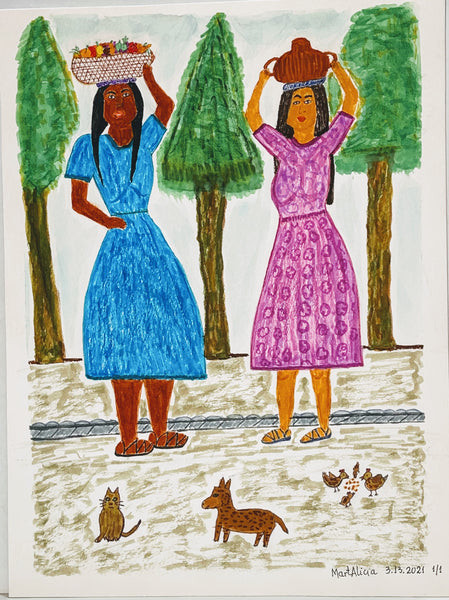 Original Watercolor Painting on Paper Artwork "Amigas" or “Friends”