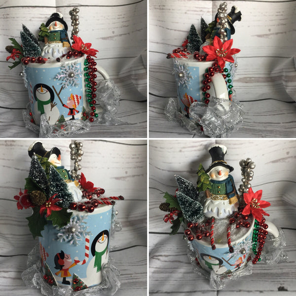 Decorated Christmas Floral Arrangement in a Cup